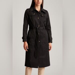 London Fog Women’s L Black Single Breasted Long Trench Coat Epaulettes & Belt